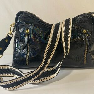 Sharif Legacy Milano Leather Satchel in Black Oil Slick